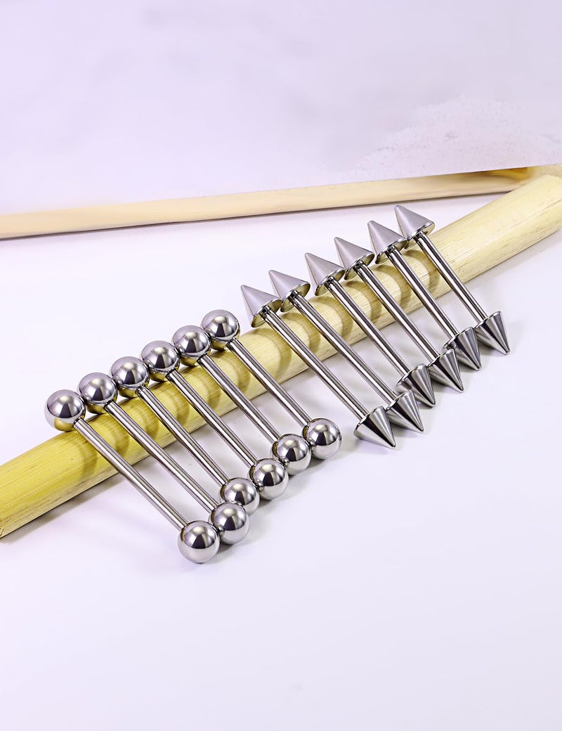 Ocptiy 14G Nipple Piercing Jewelry Tongue Ring for Women Men 14 Gauge Surgical Stainless Steel Silver Straight Tongue Nipple Barbells Bar Spike Nipple Tongue Bridge Piercing Jewelry 14mm 16mm 19mm - Image 2