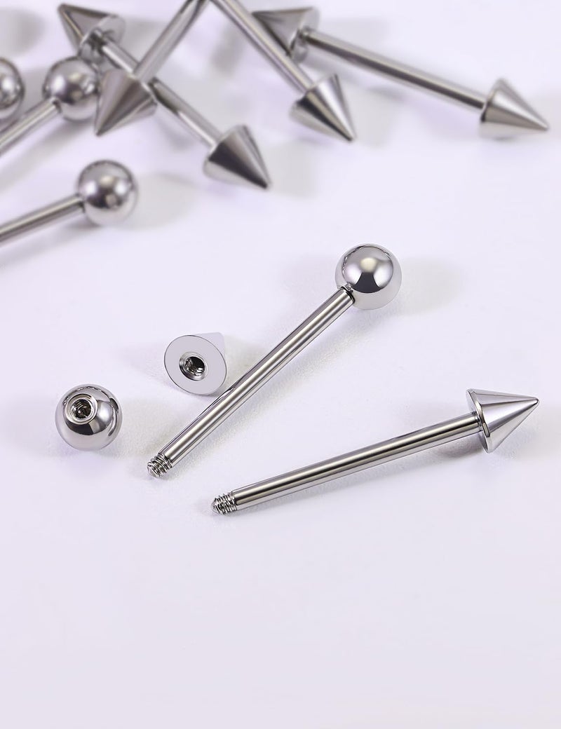 Ocptiy 14G Nipple Piercing Jewelry Tongue Ring for Women Men 14 Gauge Surgical Stainless Steel Silver Straight Tongue Nipple Barbells Bar Spike Nipple Tongue Bridge Piercing Jewelry 14mm 16mm 19mm - Image 4