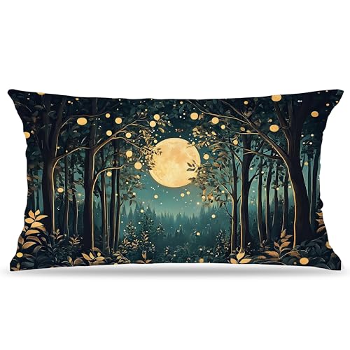 BUJSP Rustic William Morris Inspired Night Moon Forest Decor Pillow Covers 18x18,Vintage Botanical Nature Landscape Decorative Throw Pillow Covers for Home Bedroom Living Room - Image 1