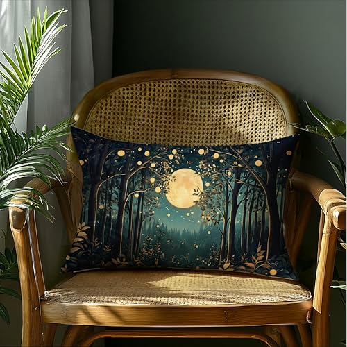 BUJSP Rustic William Morris Inspired Night Moon Forest Decor Pillow Covers 18x18,Vintage Botanical Nature Landscape Decorative Throw Pillow Covers for Home Bedroom Living Room - Image 4