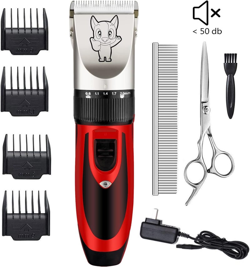 Highdas Dog Grooming Kit Clippers, Low Noise, Electric Quiet, Rechargeable, Cordless, Pet Hair Thick Coats Clippers Trimmers Set, Suitable for Dogs, Cats, and Other Pets(Red) - Image 2
