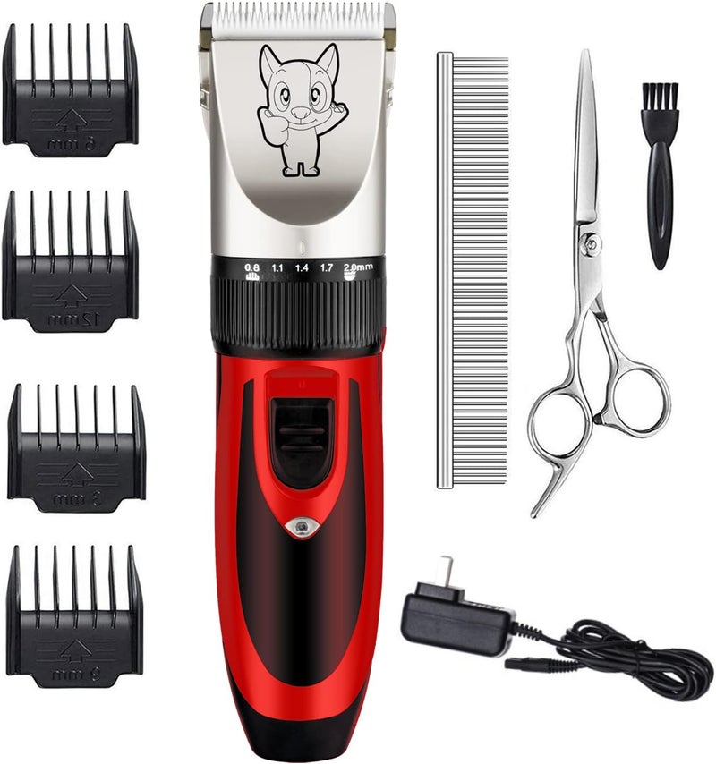 Highdas Dog Grooming Kit Clippers, Low Noise, Electric Quiet, Rechargeable, Cordless, Pet Hair Thick Coats Clippers Trimmers Set, Suitable for Dogs, Cats, and Other Pets(Red) - Image 1