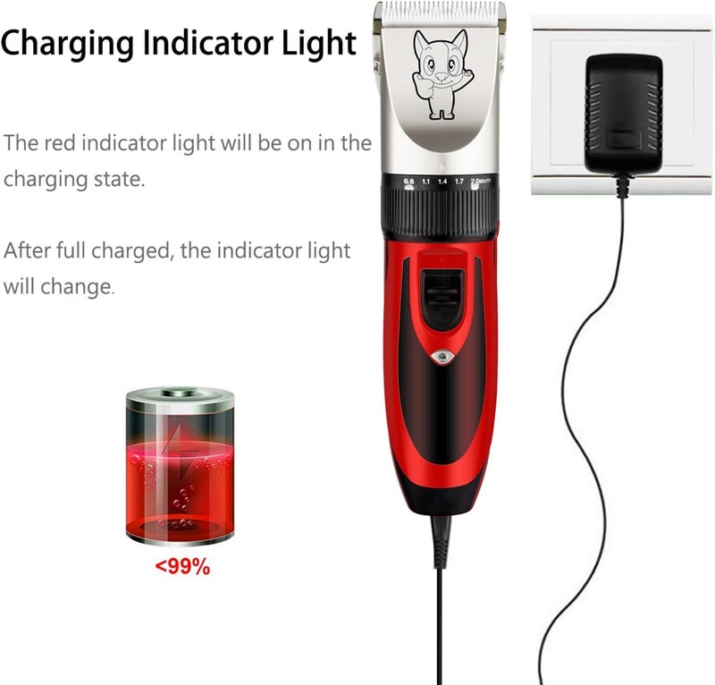 Highdas Dog Grooming Kit Clippers, Low Noise, Electric Quiet, Rechargeable, Cordless, Pet Hair Thick Coats Clippers Trimmers Set, Suitable for Dogs, Cats, and Other Pets(Red) - Image 3