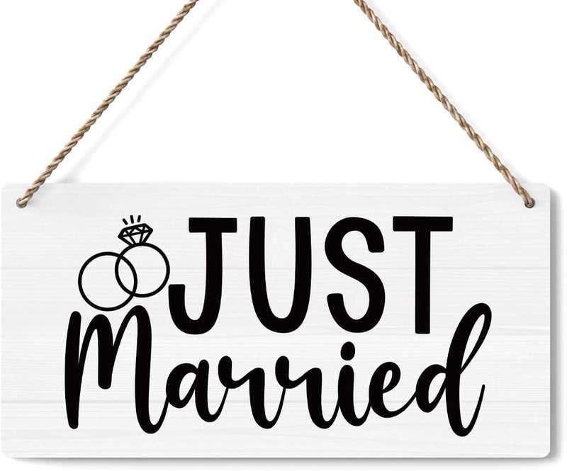 BELLOWDEER Rustic Wedding Sign Just Married, Engagement Wedding Photo Props Sign, Weddings Decor Stuff Engagement Party Decorations 12x6 Inches (White) - Image 1