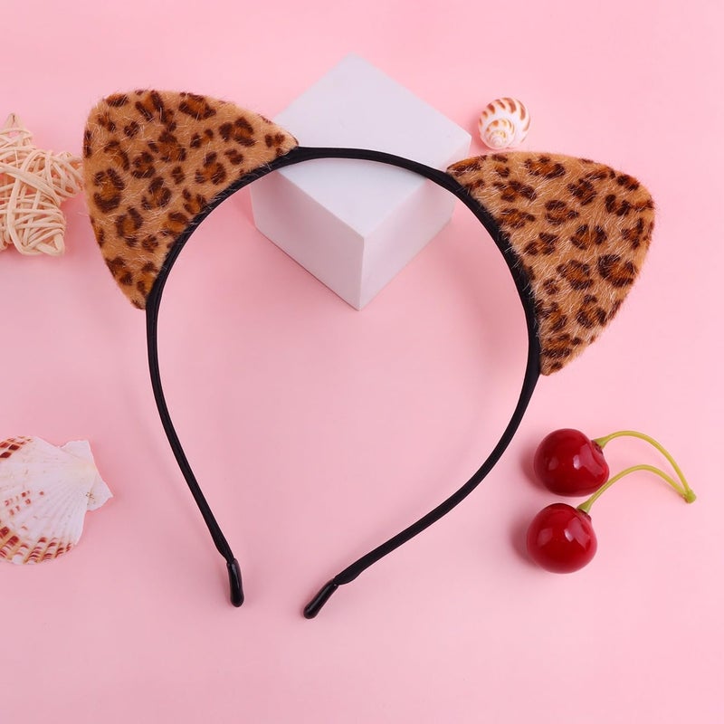 ASHONE Store Cat Ears Headband for Women Cheetah Ears Headband Costume Hair Accessories for Halloween Party Cosplay (Brown, One Size) - Image 3