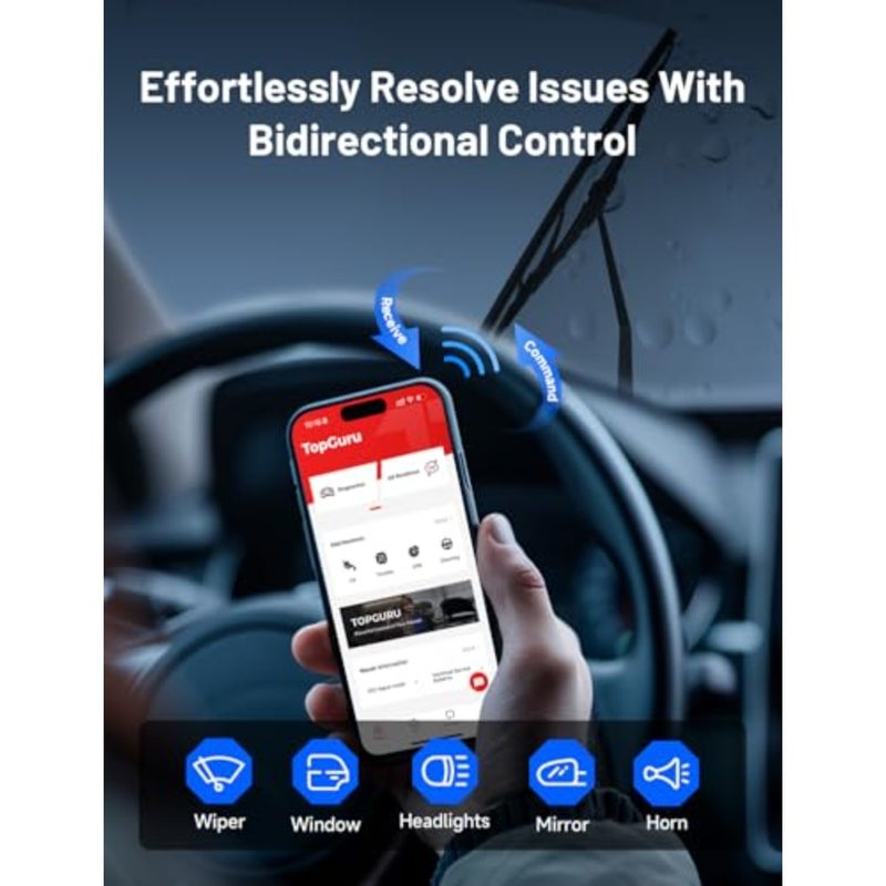 TopScan OBD2 Scanner Bluetooth, Wireless OBDII All System Diagnostic Tool, Active Test, Check Engine Car Code Reader, Vehicle Permance Test iPhone and Android, Repair Guides, Live Data, Black - Image 2