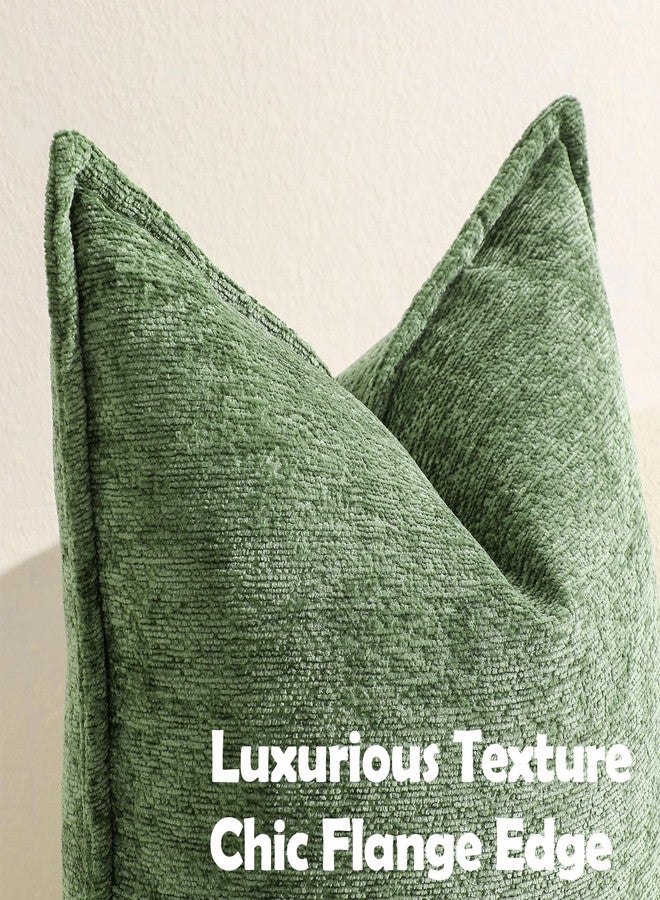 DEZENE Pack of 2 Forest Green Christmas Decorative Throw Pillow Covers 18x18 Cozy Soft Chenille Accent Vintage Square Couch Pillow Covers for Home Decor Bed Sofa Living Room - Image 2