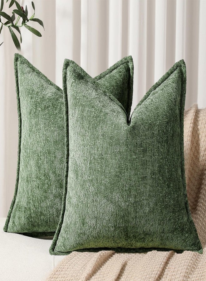 DEZENE Pack of 2 Forest Green Christmas Decorative Throw Pillow Covers 18x18 Cozy Soft Chenille Accent Vintage Square Couch Pillow Covers for Home Decor Bed Sofa Living Room - Image 1