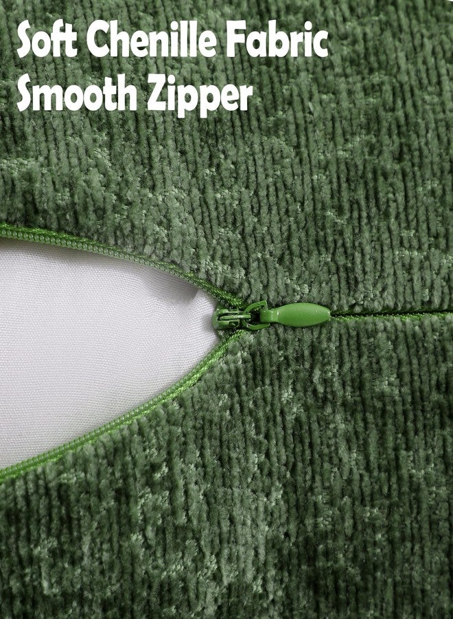 DEZENE Pack of 2 Forest Green Christmas Decorative Throw Pillow Covers 18x18 Cozy Soft Chenille Accent Vintage Square Couch Pillow Covers for Home Decor Bed Sofa Living Room - Image 3