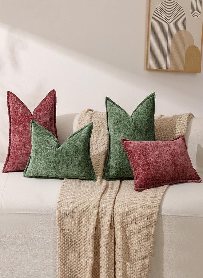 DEZENE Pack of 2 Forest Green Christmas Decorative Throw Pillow Covers 18x18 Cozy Soft Chenille Accent Vintage Square Couch Pillow Covers for Home Decor Bed Sofa Living Room - Image 5