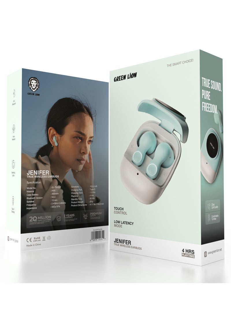GREEN LION - Jenifer True Wireless Earbuds TWS / Voice Assistant / Touch Control / Breathing Lights / Low Latency Mode / Clear Call Quality / Comfortable / High-Quality Sound / Immersive Audio - Sky Blue - Image 1