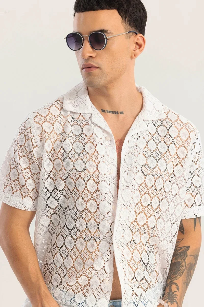 SNITCH Off White Off White Geometric Half Sleeve Boxy Shirt for Men | Best Price UAE