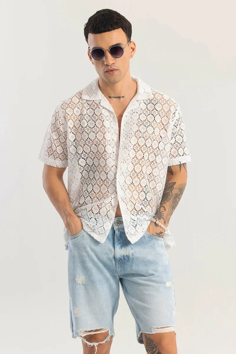 سنيتش Off White Geometric Half Sleeve Boxy Shirt