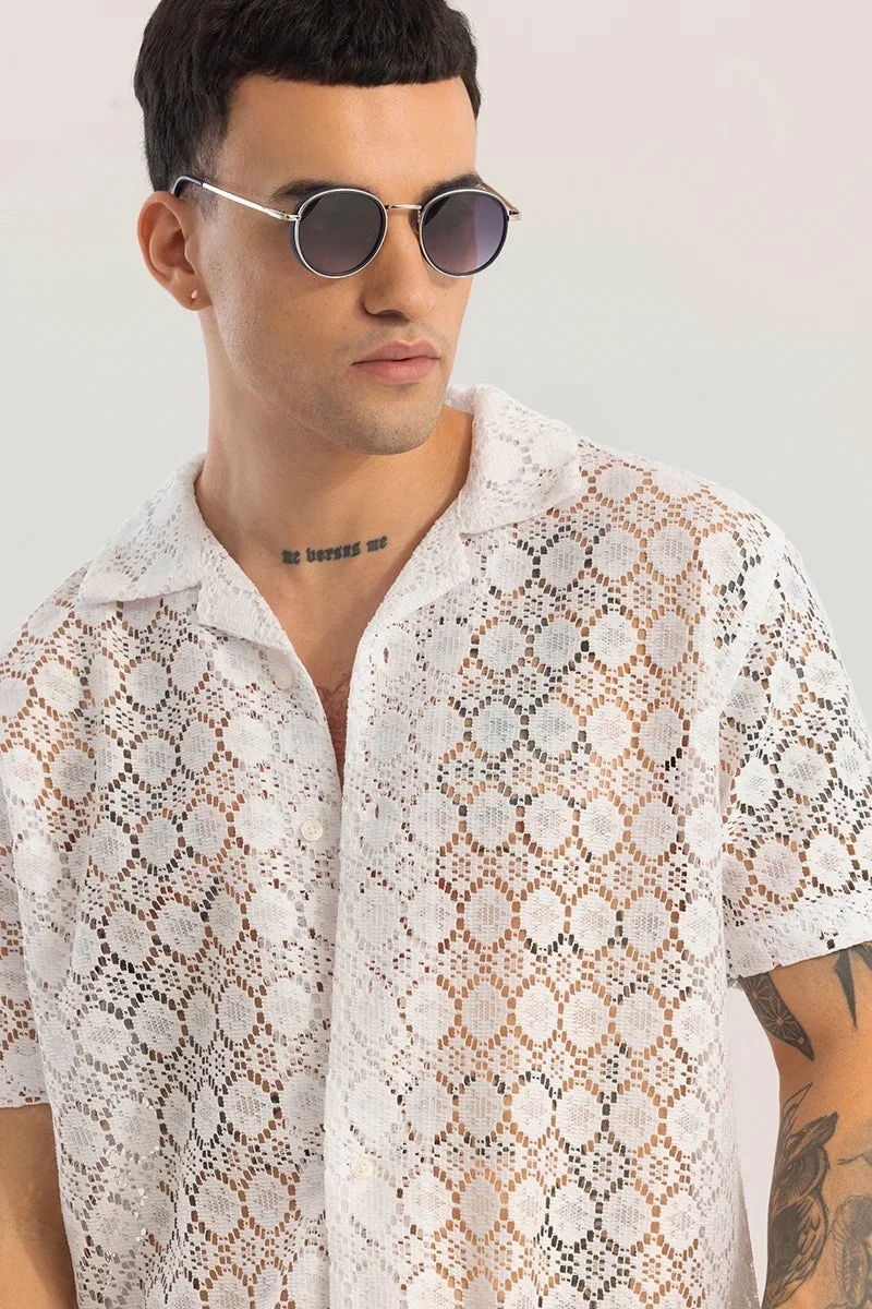 SNITCH Off White Off White Geometric Half Sleeve Boxy Shirt for Men | Best Price UAE