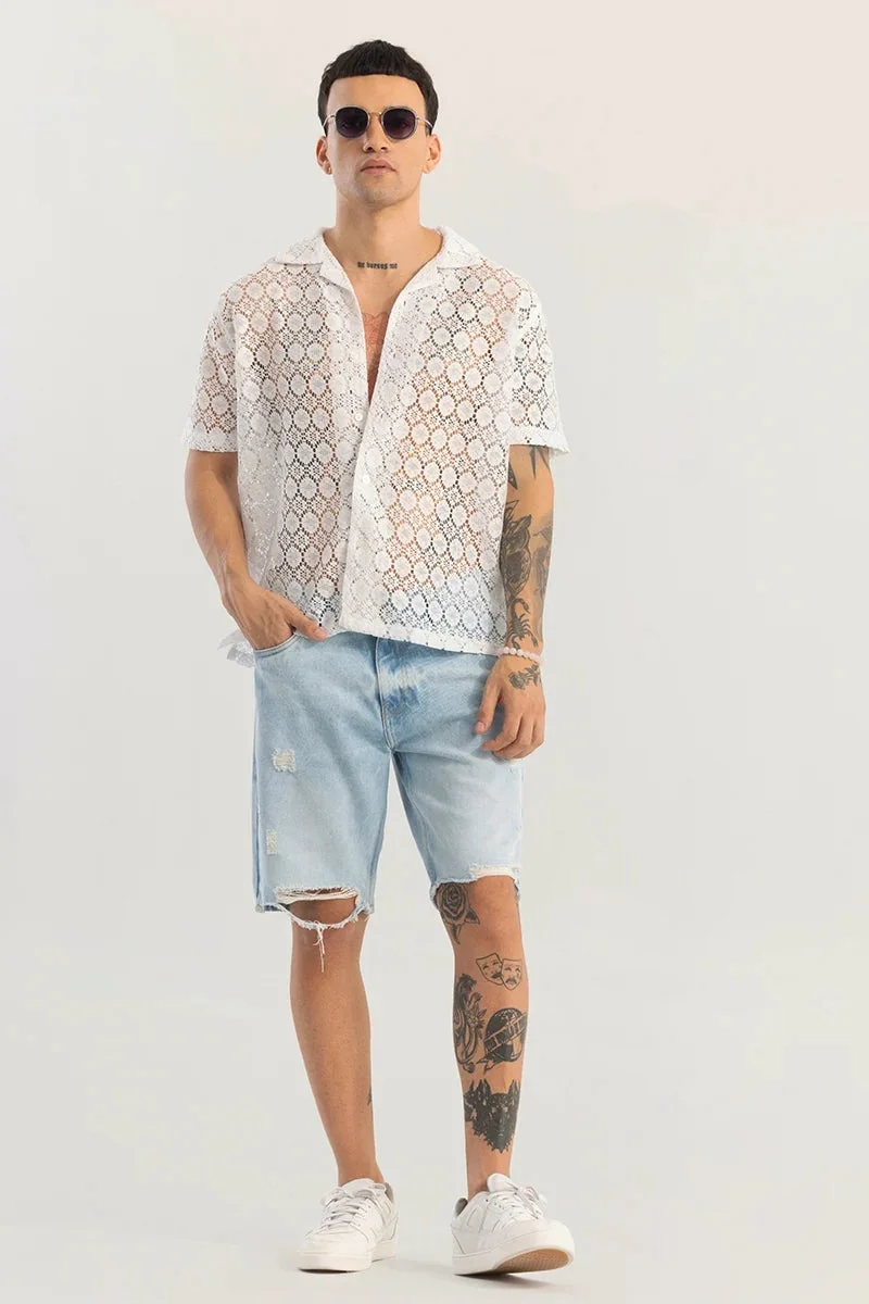 SNITCH Off White Off White Geometric Half Sleeve Boxy Shirt for Men | Best Price UAE