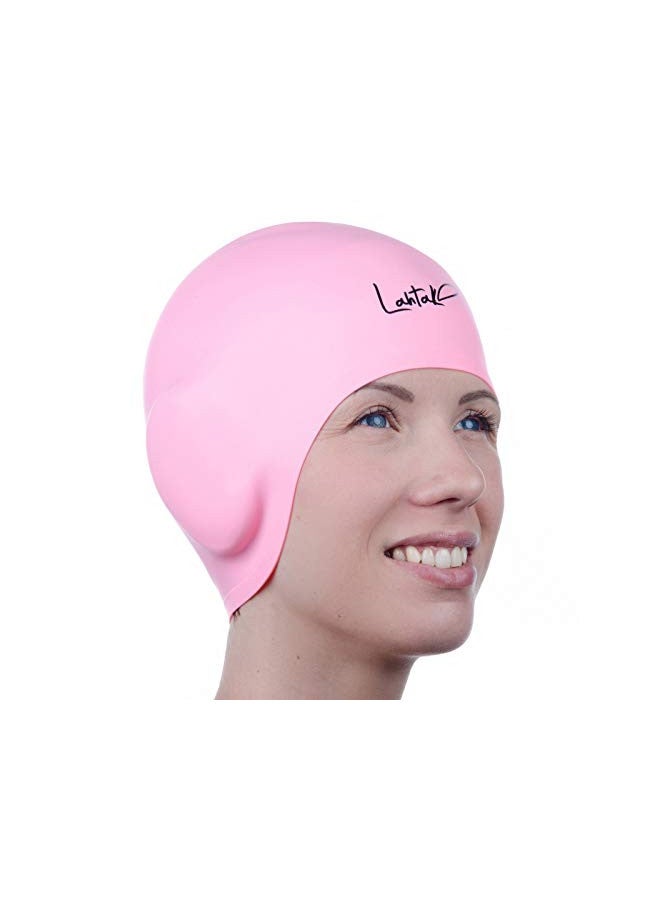 Lahtak Swim Caps Ear Protection 3D - Swimming Cap for Women Men - Silicone Swim Cap Waterproof - Fits Long Hair & Short - Adult Swim Cap - Youth Swim Cap - Swim Hats (Rose Quartz) - Image 1