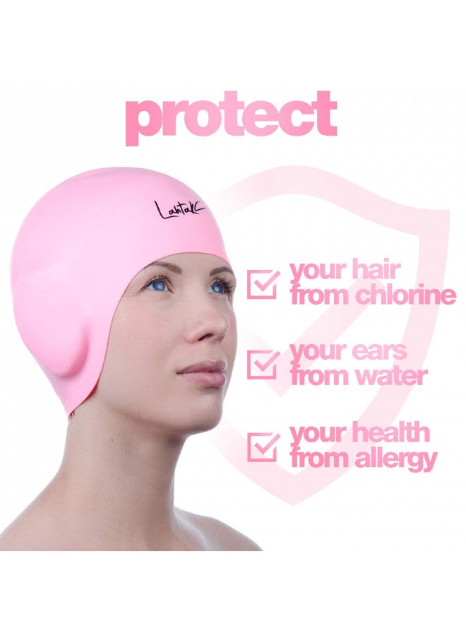 Lahtak Swim Caps Ear Protection 3D - Swimming Cap for Women Men - Silicone Swim Cap Waterproof - Fits Long Hair & Short - Adult Swim Cap - Youth Swim Cap - Swim Hats (Rose Quartz) - Image 4