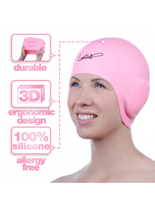 Lahtak Swim Caps Ear Protection 3D - Swimming Cap for Women Men - Silicone Swim Cap Waterproof - Fits Long Hair & Short - Adult Swim Cap - Youth Swim Cap - Swim Hats (Rose Quartz) - Image 5