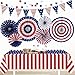 HOOSUN Patriotic 4th of July Decorations Set9 Pcs Red White and Blue Paper FansUSA Pennant BuntingStar StreamersPatriotic Tablecloth for Fourth of July Party SuppliesMemorial Day Decor - Image 3
