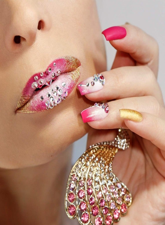 تيكيونايت ٢٠٠٠ قطعة من أحجار الراين الكريستالية الوردية بالجملة للأعمال الفنية، ٦ أحجام، مسطحة من الخلف، مستديرة، أحجار تزيين الأظافر، مع ملقط وقلم التقاط، مناسبة للفن والمكياج والملابس والأحذية والأعمال اليدوية - Image 4