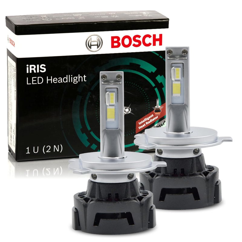 BOSCH مصابيح LED أمامية iRIS H4 F002H52010FT9 للسيارات الركابية، مجموعة من 2 مصباح LED سهل التركيب مع ضوء أبيض ساطع وطويل الأمد - Image 1