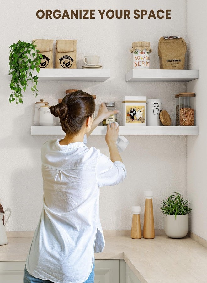 Marsmiles 30" Floating Shelves for Wall, Wooden Shelves with Invisible Brackets Set of 2, Rustic Farmhouse Wall Mounted Shelf for Kitchen Bathroom Living Room Study, White - Image 5