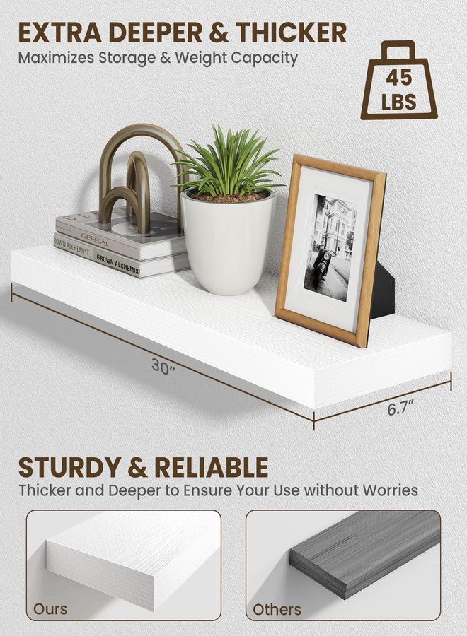 Marsmiles 30" Floating Shelves for Wall, Wooden Shelves with Invisible Brackets Set of 2, Rustic Farmhouse Wall Mounted Shelf for Kitchen Bathroom Living Room Study, White - Image 4