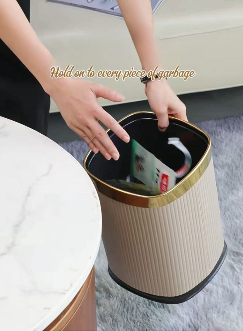 Waste Bin Square Garbage Bin Bathroom Wastebasket Plastic Large capacity Trash Can for Living Room Kitchen Bathroom（Khaki Gold Circle）12L  - Image 4
