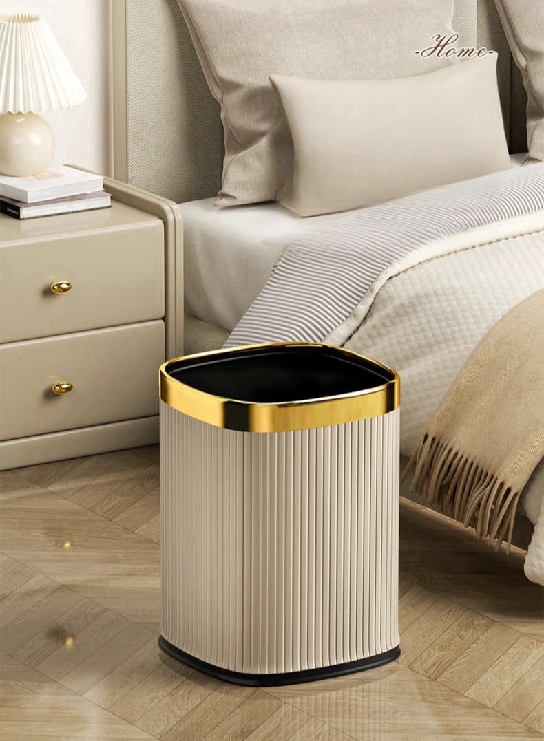 Waste Bin Square Garbage Bin Bathroom Wastebasket Plastic Large capacity Trash Can for Living Room Kitchen Bathroom（Khaki Gold Circle）12L  - Image 1