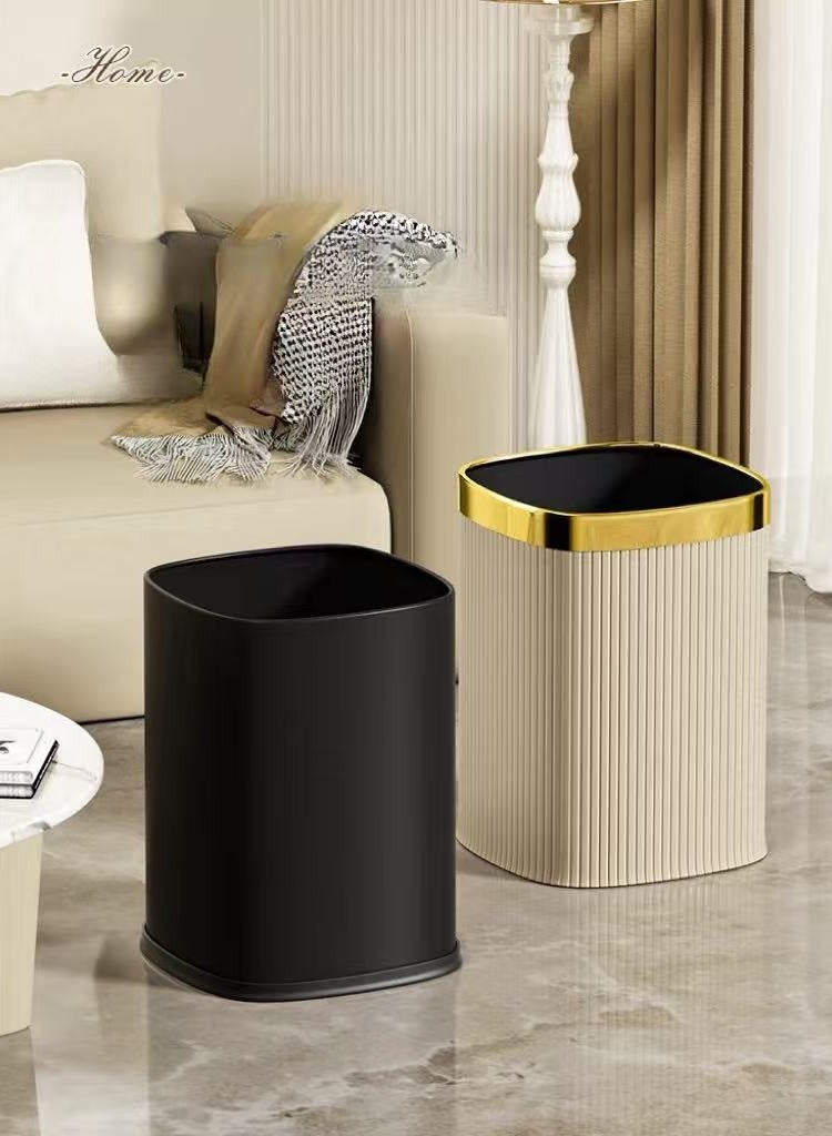 Waste Bin Square Garbage Bin Bathroom Wastebasket Plastic Large capacity Trash Can for Living Room Kitchen Bathroom（Khaki Gold Circle）12L  - Image 3