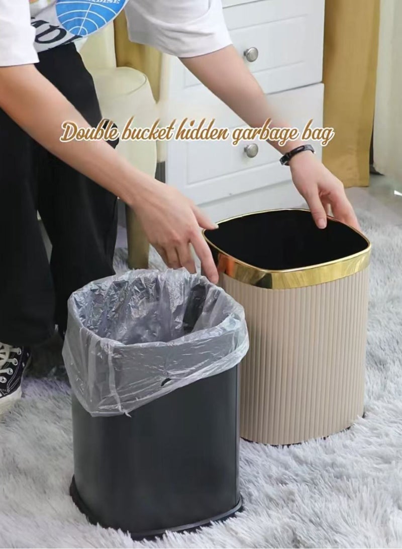 Waste Bin Square Garbage Bin Bathroom Wastebasket Plastic Large capacity Trash Can for Living Room Kitchen Bathroom（Khaki Gold Circle）12L  - Image 5