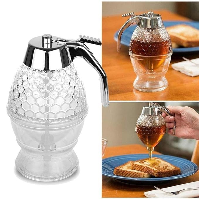 GNOLY Acrylic Honey Syrup Dispenser Syrup and Sugar Jar Pot No Drip Honey Dispenser Handy Stopper Flip Top Lid - Image 4