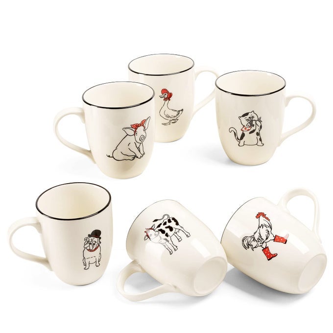 FARMHOUSE COFFEE MUGS SET16 OZ ANIMAL LARGE CERAMIC MUGS WITH HANDLE SET OF 6 CHRISTMAS PORCELAIN CUPS FOR COFFEE TEA COCOA OFFICE AND HOME USE PRACTICAL GIFT ASSORTED DESIGN
