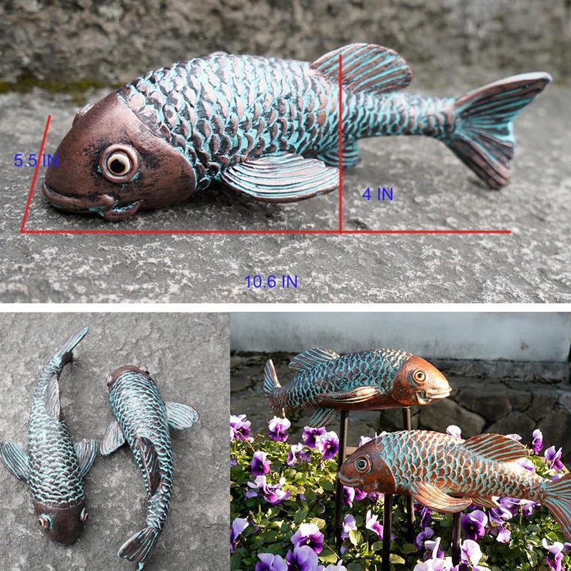 Tooyuart Garden Sculptures & Statues,Koi Fish Decor,Garden Fish Art,Set of 2 Antique Koi Fish Yard Art Decor for Outdoors,Patio,Yard,Lawn,Pond,Home Decoration (Bronz) - Image 4