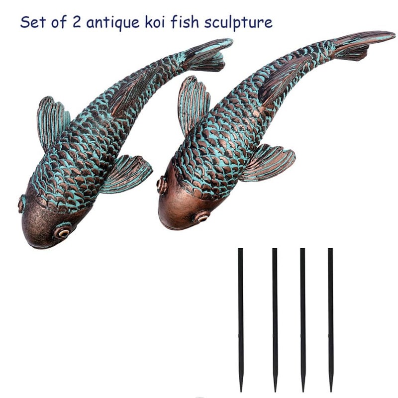 Tooyuart Garden Sculptures & Statues,Koi Fish Decor,Garden Fish Art,Set of 2 Antique Koi Fish Yard Art Decor for Outdoors,Patio,Yard,Lawn,Pond,Home Decoration (Bronz) - Image 5