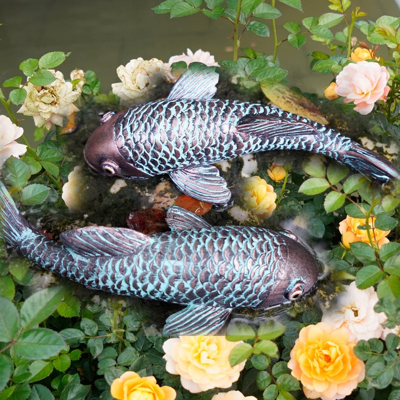 Tooyuart Garden Sculptures & Statues,Koi Fish Decor,Garden Fish Art,Set of 2 Antique Koi Fish Yard Art Decor for Outdoors,Patio,Yard,Lawn,Pond,Home Decoration (Bronz) - Image 2