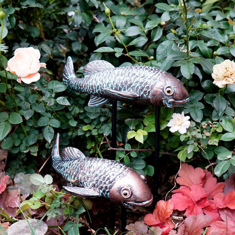 Tooyuart Garden Sculptures & Statues,Koi Fish Decor,Garden Fish Art,Set of 2 Antique Koi Fish Yard Art Decor for Outdoors,Patio,Yard,Lawn,Pond,Home Decoration (Bronz) - Image 3