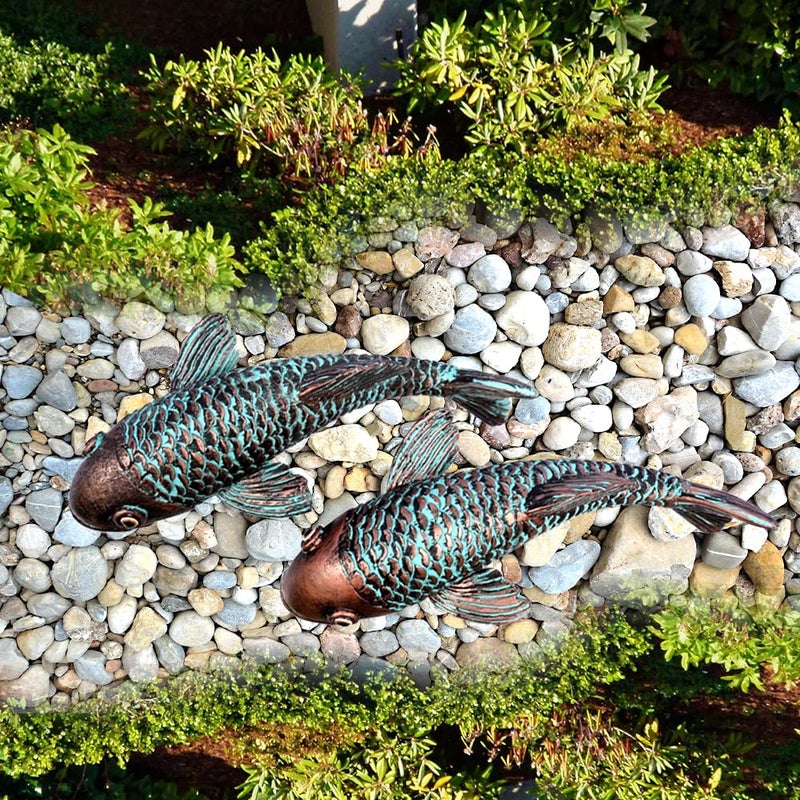 Tooyuart Garden Sculptures & Statues,Koi Fish Decor,Garden Fish Art,Set of 2 Antique Koi Fish Yard Art Decor for Outdoors,Patio,Yard,Lawn,Pond,Home Decoration (Bronz) - Image 1