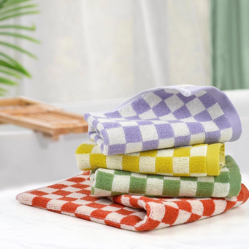 Jacquotha Wash Cloths Checkered 4 Pack 4 Colors - Cotton Washcloths for Face Body, 13 x 13 Inches Daily Cleansing Kitchen Towels - Image 2