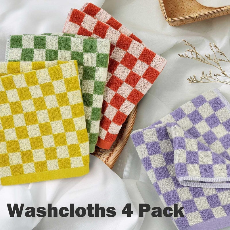 Jacquotha Wash Cloths Checkered 4 Pack 4 Colors - Cotton Washcloths for Face Body, 13 x 13 Inches Daily Cleansing Kitchen Towels - Image 3