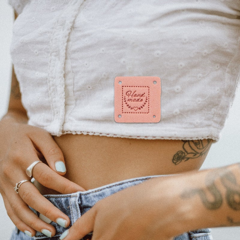 90 pcs Handmade Labels PU Leather Labels Crochet Labels Clothing Labels with Holes - Image 5
