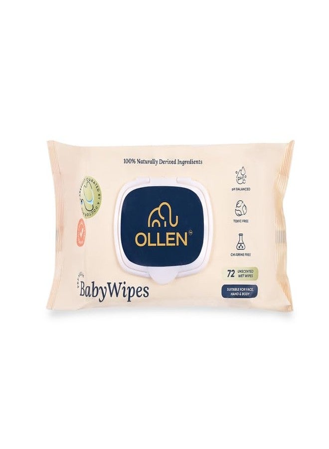 OLLEN Pure water Unscented Baby Wipes with lid- Safe, 100% Plant Made Fabric, Cotton Cloth Like Super thick, Dermatologically Tested- Natural Wet Wipes with Aloe vera & Chamomile (Pack of 1) - Image 1