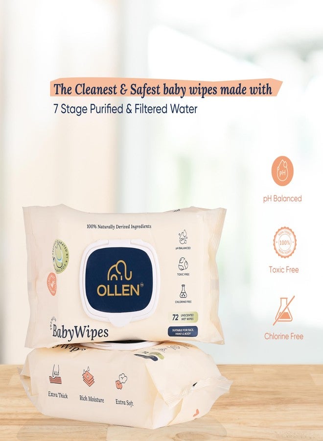 OLLEN Pure water Unscented Baby Wipes with lid- Safe, 100% Plant Made Fabric, Cotton Cloth Like Super thick, Dermatologically Tested- Natural Wet Wipes with Aloe vera & Chamomile (Pack of 1) - Image 4