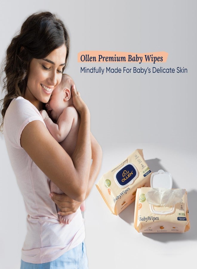 OLLEN Pure water Unscented Baby Wipes with lid- Safe, 100% Plant Made Fabric, Cotton Cloth Like Super thick, Dermatologically Tested- Natural Wet Wipes with Aloe vera & Chamomile (Pack of 1) - Image 5
