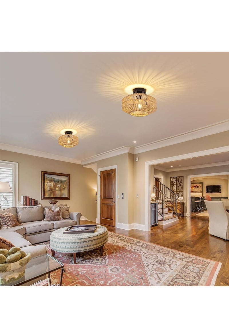 كيلا تركيبات إضاءة من الخيزران، تركيبات إضاءة سقف بوهو مع لمبة ليد قابلة للتعتيم، ثريا صغيرة منسوجة يدويًا من الخيزران، تركيبات إضاءة للسقف لغرفة النوم والمطبخ والمدخل وغرفة المعيشة والردهة - Image 4