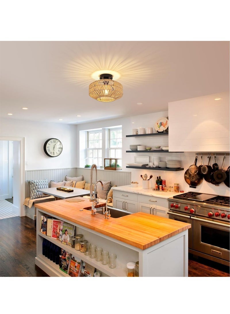 كيلا تركيبات إضاءة من الخيزران، تركيبات إضاءة سقف بوهو مع لمبة ليد قابلة للتعتيم، ثريا صغيرة منسوجة يدويًا من الخيزران، تركيبات إضاءة للسقف لغرفة النوم والمطبخ والمدخل وغرفة المعيشة والردهة - Image 3