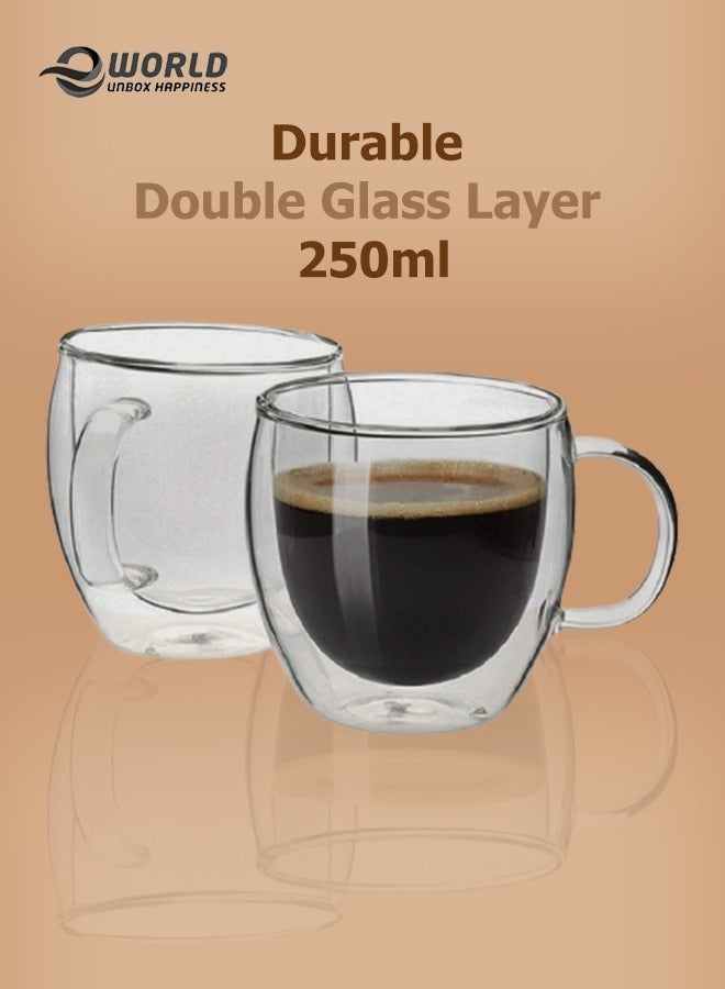 Eworld 4-Piece Insulated Double Wall Cup with Handle for Drinkware Coffee Tea Available in 250ml, 350ml and 450ml  - Image 3