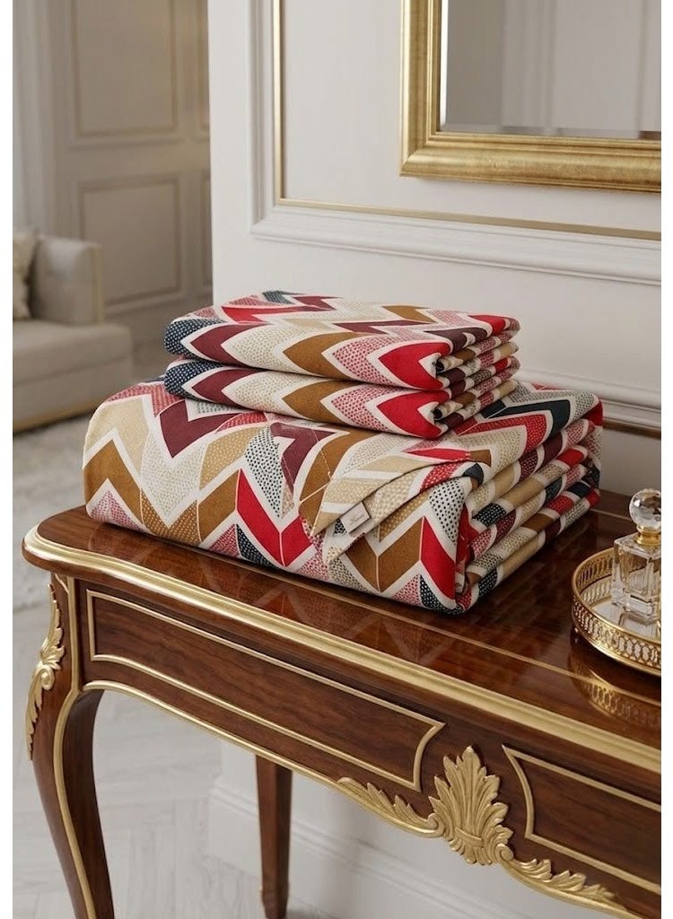 Ever Home Modern Multicolored Zig-Zag Chevron Flat Bed Sheet Set - 125 GSM Soft Pattern Fabric, Includes 2 Matching Pillowcases - Image 4