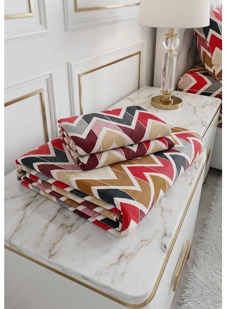 Ever Home Modern Multicolored Zig-Zag Chevron Flat Bed Sheet Set - 125 GSM Soft Pattern Fabric, Includes 2 Matching Pillowcases - Image 3
