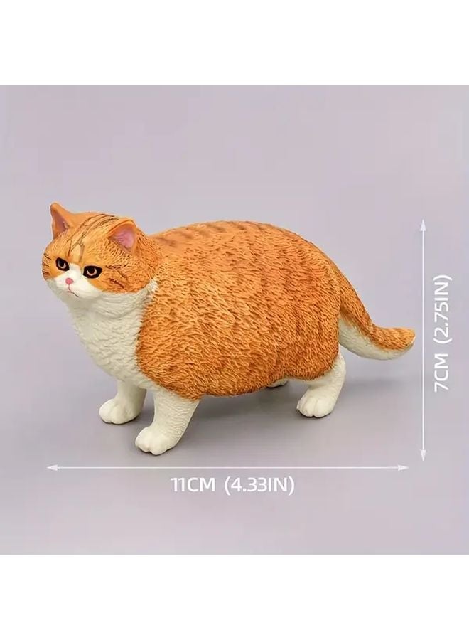 Short Haired Fat Cat PVC Figurine Handcrafted Desktop Decor White Brown Tabby - Image 1